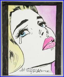 Roy Lichtenstein Original Tearful Crying Mixed Media, Signed On Art & Verso