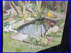 Ruby Allan Garden Pond Vintage Acrylic Oil Mixed Media on Board 1960s