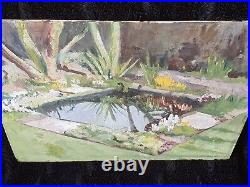 Ruby Allan Garden Pond Vintage Acrylic Oil Mixed Media on Board 1960s