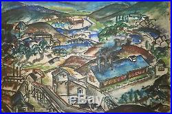 Rural Industrial Landscape Mixed Media Painting-1950s-Armando Sozio