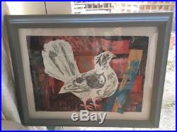 SCARCE -MARK HEARLD Rooftop Pigeon ORiGINAL Mixed Media Collage, SIGNED 2012