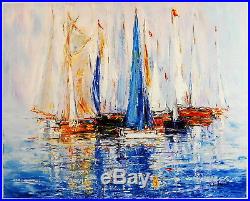 Sail Boats by Duaiv (Framed Fine Art Mixed Media on Canvas Ocean)