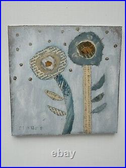 Sally MacCabe Fleurs Painting Collage Blue Gallery Wall Framed Mixed Flowers