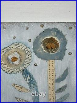 Sally MacCabe Fleurs Painting Collage Blue Gallery Wall Framed Mixed Flowers