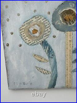 Sally MacCabe Fleurs Painting Collage Blue Gallery Wall Framed Mixed Flowers