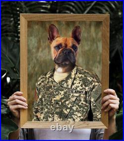 Serviceman Pet Digital Portrait Pet Art Funny Dog Cat Wall Military Helmet Art