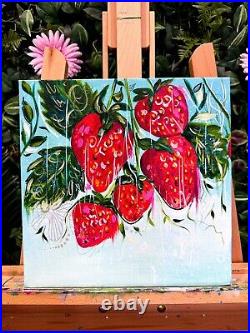 Strawberries Mixed Media Painting Artwork Wildberry Fruit Still Life Art Sale