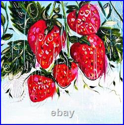 Strawberries Mixed Media painting On Canvas Home Decor realistic Abstract Art