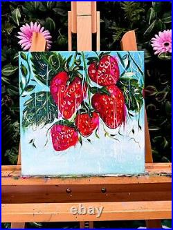 Strawberries Mixed Media painting On Canvas Home Decor realistic Abstract Art