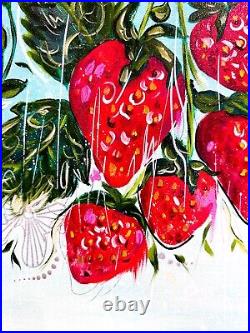 Strawberries painting Canvas With Fruity BerryAbstract Mixed Media Artwork Decor