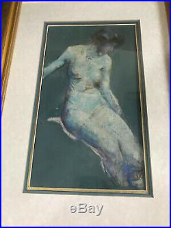 Stunning Antique Nude Female Scene Mixed Media Painting Signed And Framed