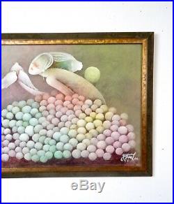 Stunning MID Century French Colorful Surrealism Vintage Painting Signed