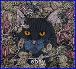 Stunning Painting By Helen Mortley Of Black Cat Amongst Brambles, Animals, Cats