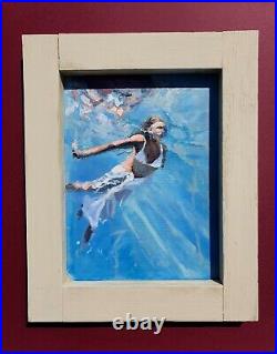 Summer Swim. Original Mixed Media Painting on Wood (framed)
