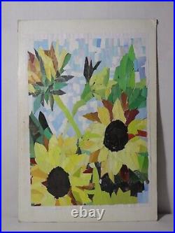 Sunflower Collage Mixed Media Project Painting Egyptian Signed Original Collage