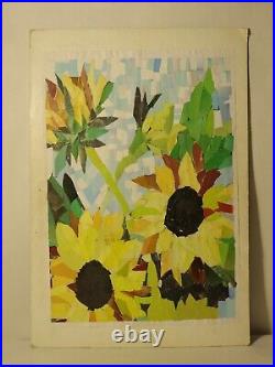 Sunflower Collage Mixed Media Project Painting Egyptian Signed Original Collage