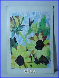 Sunflower Collage Mixed Media Project Painting Egyptian Signed Original Collage