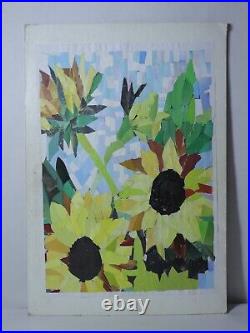 Sunflower Collage Mixed Media Project Painting Egyptian Signed Original Collage