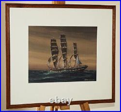 TOM LEWSEY (1910-1965) Original Mixed Media Painting of a Clipper Sailing Vessel