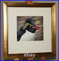 TREVOR BOYER (b. 1948) Original Mixed Media Painting Portrait Macaroni Penguin