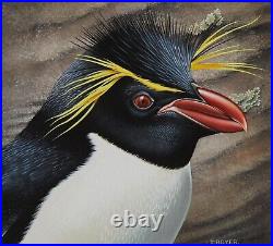 TREVOR BOYER (b. 1948) Original Mixed Media Painting Portrait Macaroni Penguin