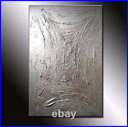 Texture Silver Metallic Abstract painting large Wall Art On Canvas ready to hang