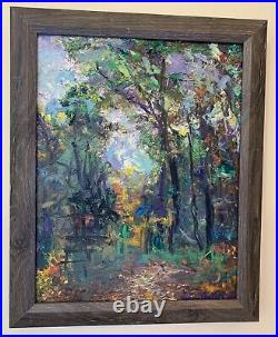 The Hike, Original Mixed Media Painting, Signed Art, Canvas, Frame