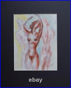 Three female nudes. Original mixed media by listed US artist Nicolaus Koni c1960