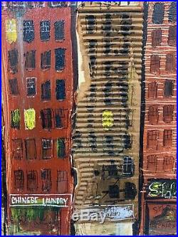 Tony Dilluci Original Oil On Canvas New York City Street Scene Mixed Media 1964
