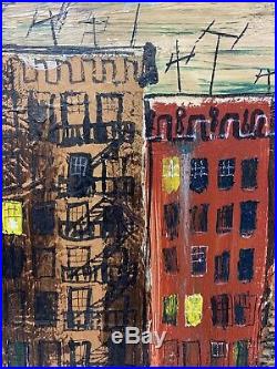 Tony Dilluci Original Oil On Canvas New York City Street Scene Mixed Media 1964