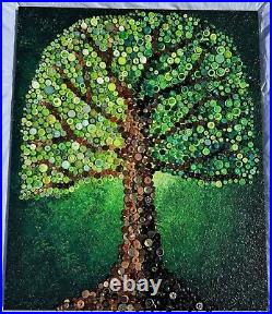 Tree button art'Naturally Two faced' original mixed media art