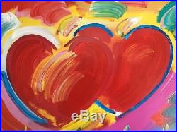 Two Hearts as One, Mixed Media Painting, Peter Max SIGNED with COA