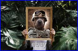 US Army Soldier Digital Portrait Pet Art Funny Dog Cat Wall Military Art