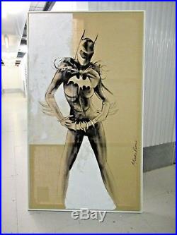 Very Large Mauro Rosso Batgirl Standing Mixed Media On Canvas / Painting /Art