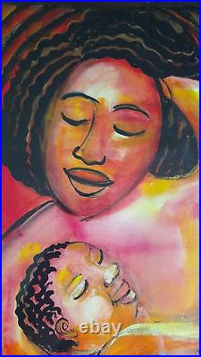 Vibrant Vintage Mixed Media Painting Mother & Child by Gloria Ojulari Sule