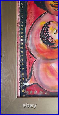 Vibrant Vintage Mixed Media Painting Mother & Child by Gloria Ojulari Sule