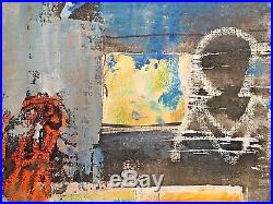 Vintage Abstract Expressionist Modernist Mixed Media Painting Figure Portrait