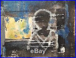 Vintage Abstract Expressionist Modernist Mixed Media Painting Figure Portrait