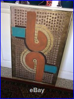 Vintage Abstract Modernist Original Painting Mixed Media Pottery Mid Century Art
