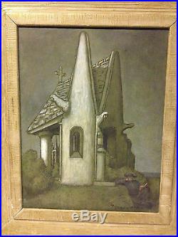 Vintage George Snow Hill Signed Mixed Media Painting on Board Chapel By The Sea
