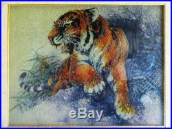 Vintage Incredible Fine Micro Glass Marbles Mosaic Wall Art Tiger Portrait