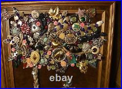 Vintage Jewelry Art Tree, Framed & Signed