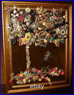 Vintage Jewelry Art Tree, Framed & Signed
