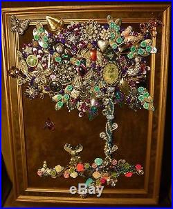 Vintage Jewelry Art Tree of Life, Framed & Signed