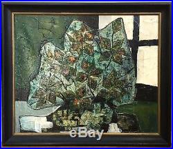 Vintage Mid Century Abstract Expressionist Cubist Mixed Media Oil Painting