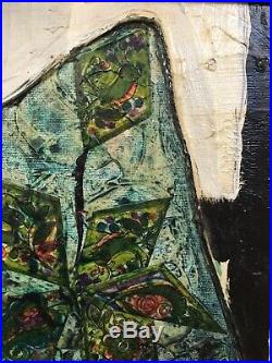 Vintage Mid Century Abstract Expressionist Cubist Mixed Media Oil Painting