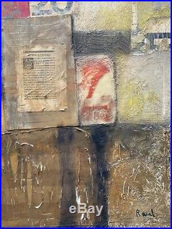 Vintage Mid-Century Modern Large Abstract Oil Mixed Media Painting Signed RAUL