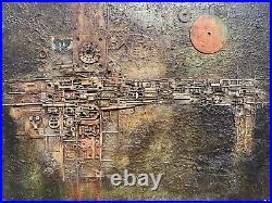 Vintage Modernist Mid Century Abstract Signed Mixed Media Original Painting