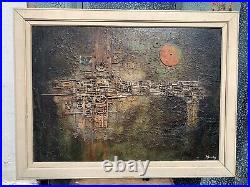 Vintage Modernist Mid Century Abstract Signed Mixed Media Original Painting