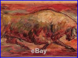 Vintage signed CHARLES BURDICK Charging bull Mixed Media Painting
